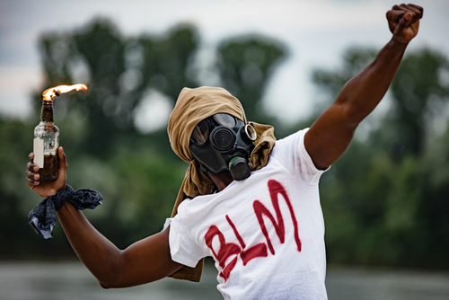 Person in gas mask