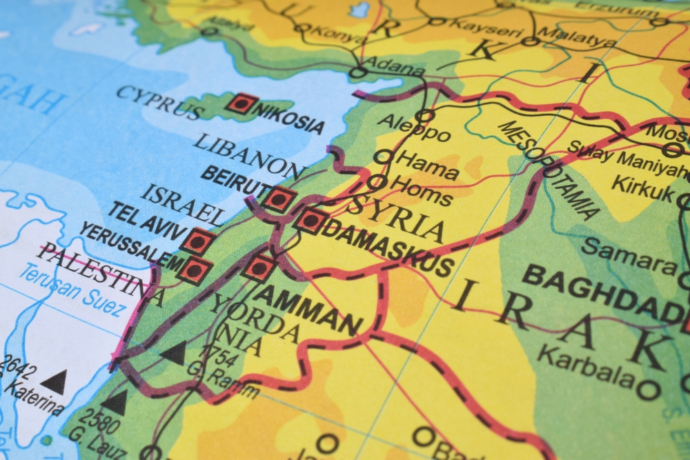 Closeup map of Middle East region
