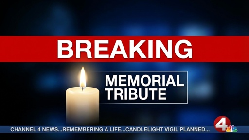 Breaking news graphic featuring a candle and text about a memorial tribute