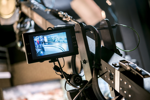 Close-up of a camera screen on a film set.