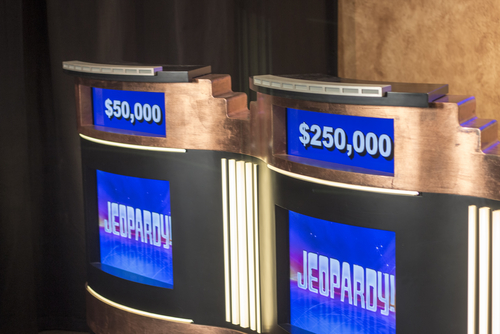 Jeopardy podiums with 50,000 and 250,000 displayed.